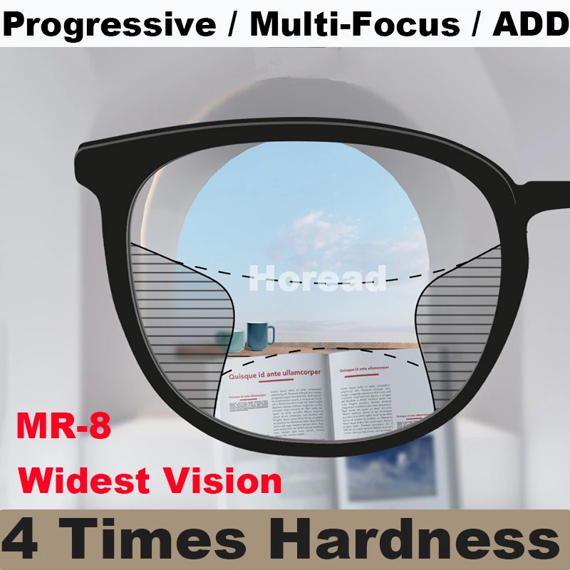 Widest Field Multi-focus Progressive Prescription Lens See Far and Near ADD Lenses Office Reading Medical Glass V+ Hard Durable