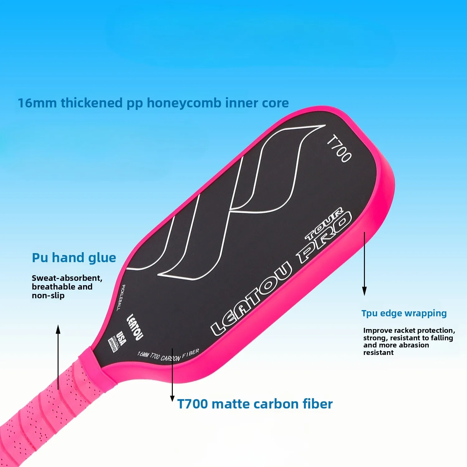 مجاديف كرة المخلل T700 من ألياف الكربون سطح بلوري مضارب كرة المخلل قبضة مانعة للانزلاق معتمدة من USAPA مجداف كرة المخلل جديد #2