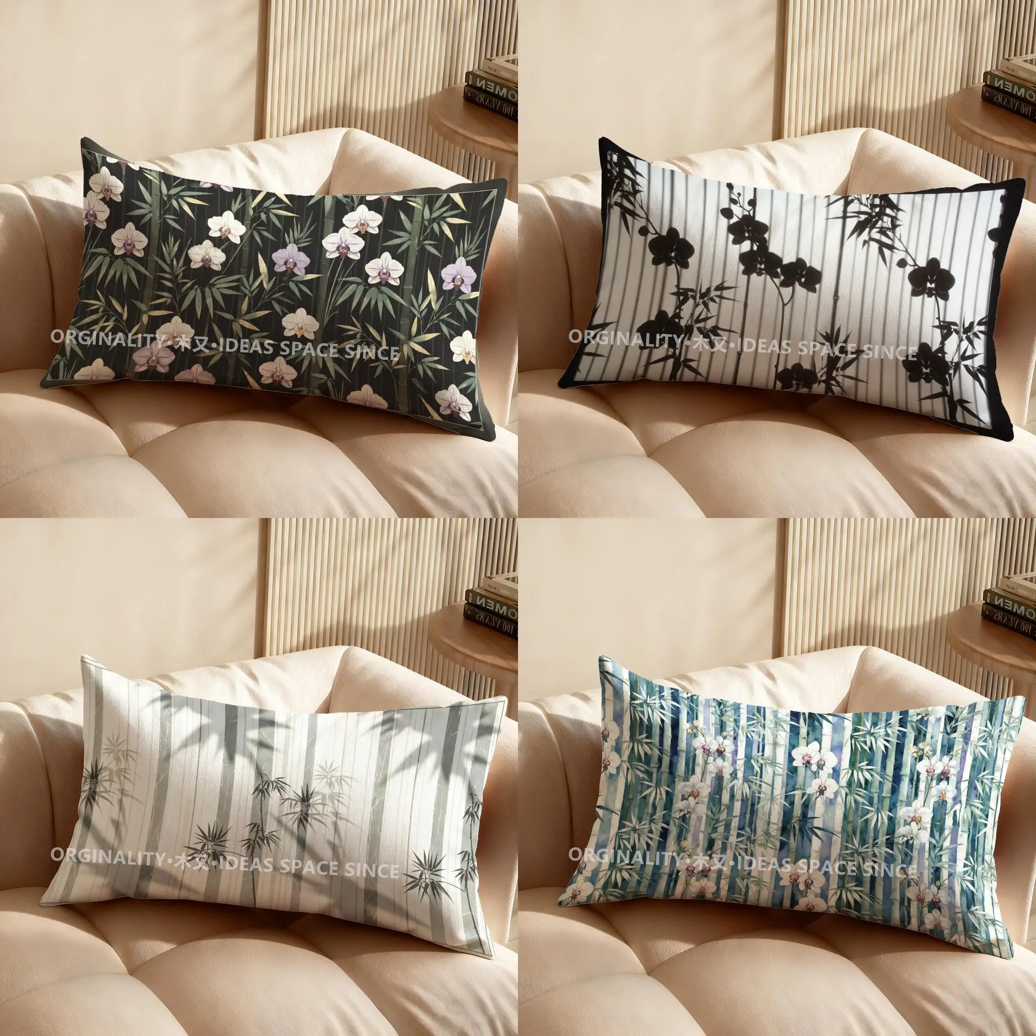 

2D наволочка с узором из бамбука и орхидей, подходит для дивана, спальни, автомобиля, прямоугольная подушка для спины