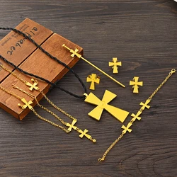 New Ethiopian Saudi Arabia Cross Jewelry Sets Necklaces Earrings Rings for Women Girls African Ethnic Wedding Party Gifts