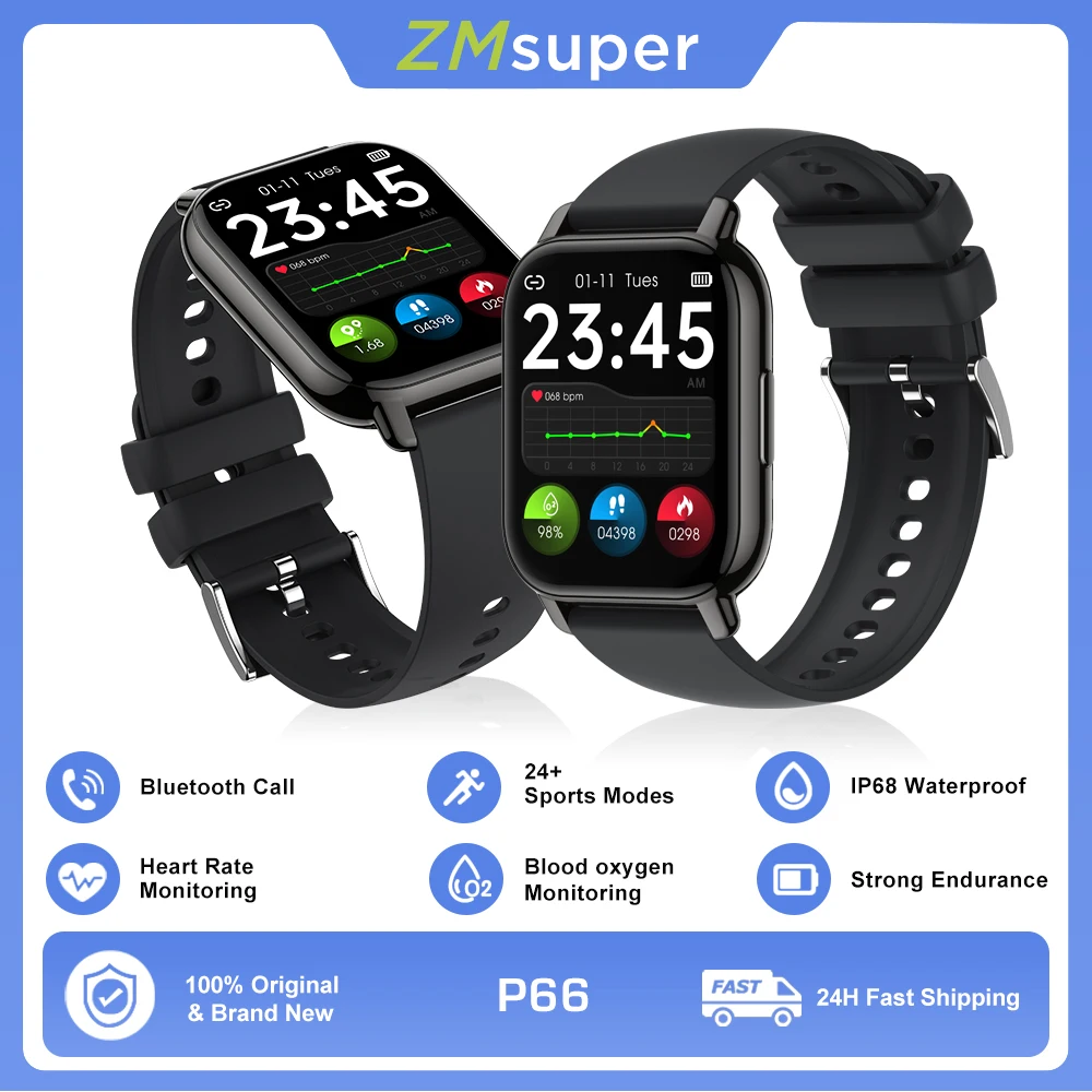 

ZMsuper P66 Smartwatch Bluetooth Call 1.85 Inch Music Control Sport Health Blood Oxygen Detection Ip68 Waterproof Smart Watch