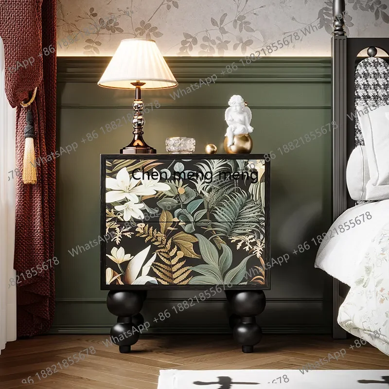 F150 Retro bedside table, bedroom bedside storage, French decoration, medieval pattern multi-functional cabinet