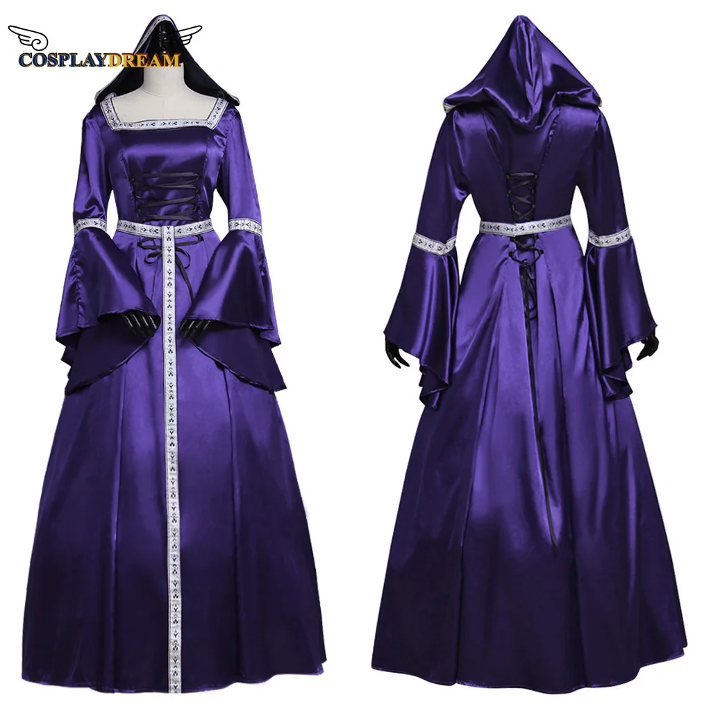 

Medieval Retro Southern Dress Halloween Women's Cosplay Court Noble Robe Ancient Bell Sleeve Princess Costume Hooded Dress