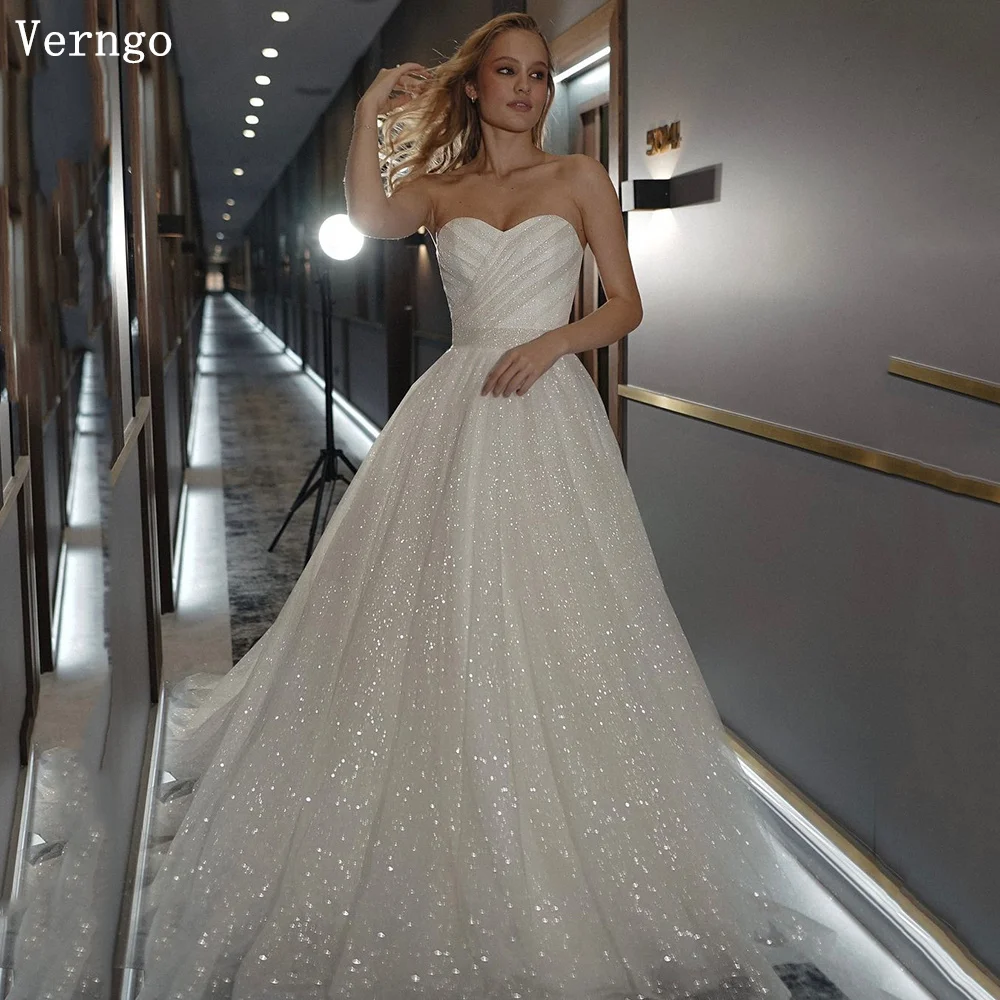 

Verngo lvory Shiny Bride Dresses Sweetheart A Line Wedding Dresses Plus Size Women Elegant Night Bridal Gowns Customized