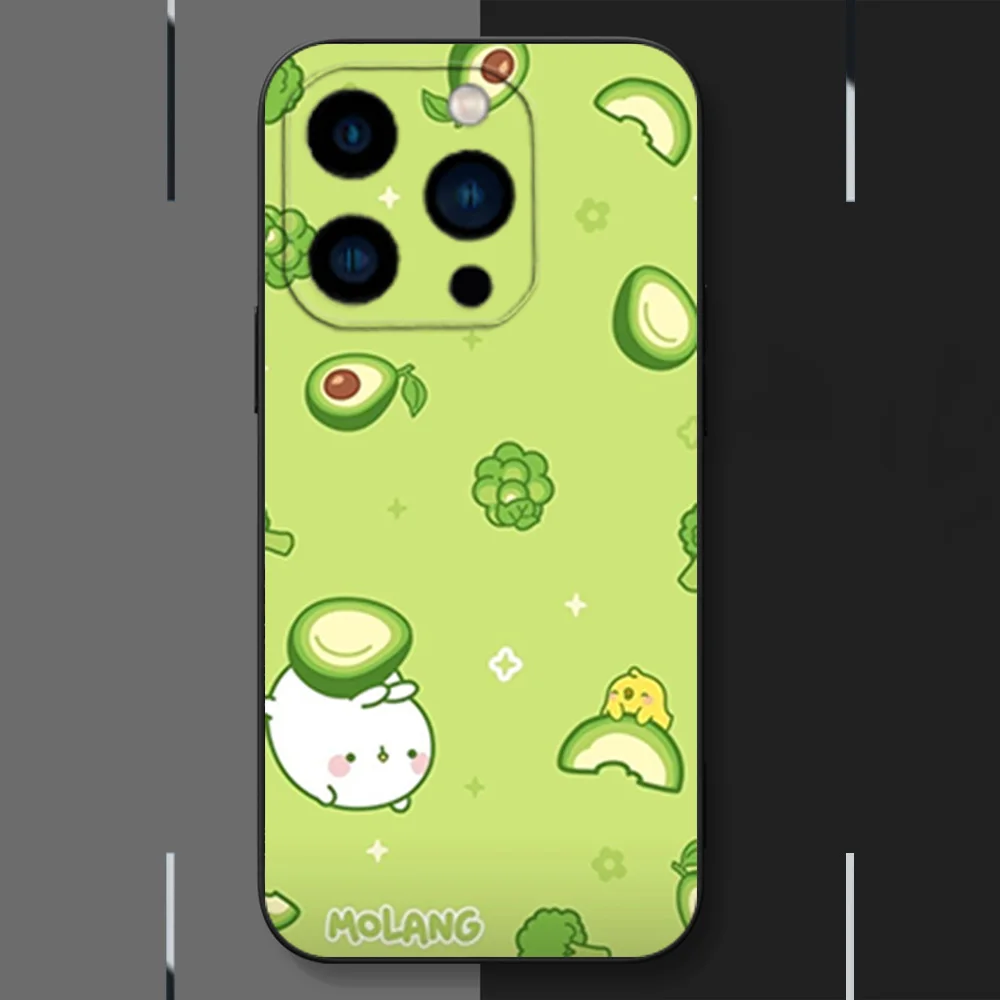Cute M-Molangs Phone Case for iPhone 12 11 13 14 15 16 Max Pro Plus Black Soft Silicone Cover