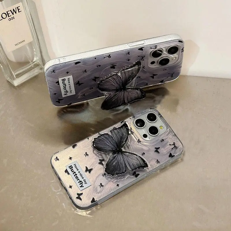 Butterfly Holder Case For Infinix Hot 30i 40i 12 10 9 8 Play Note 40 30 Pro ITELS23 SMART 8 7 6 HD 5 TECNO SPARK 10PRO 20C Cover