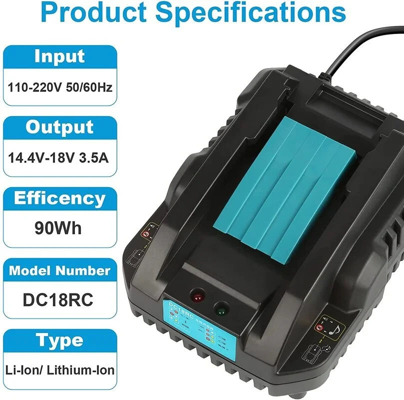 DC18RC DC10WB 10.8V 14.4V 18V Li-Ion Battery Charger For Makita Bl1830 Bl1430 Bl1860 Power Tool Fast Charging Eu/US Plug