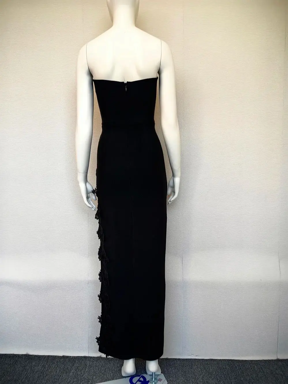 セクシーなメッシュレース黒包帯イブニングロングドレスビスチェスプリットストラップレスタイトボディコンドレスパーティーXL品質vestidos