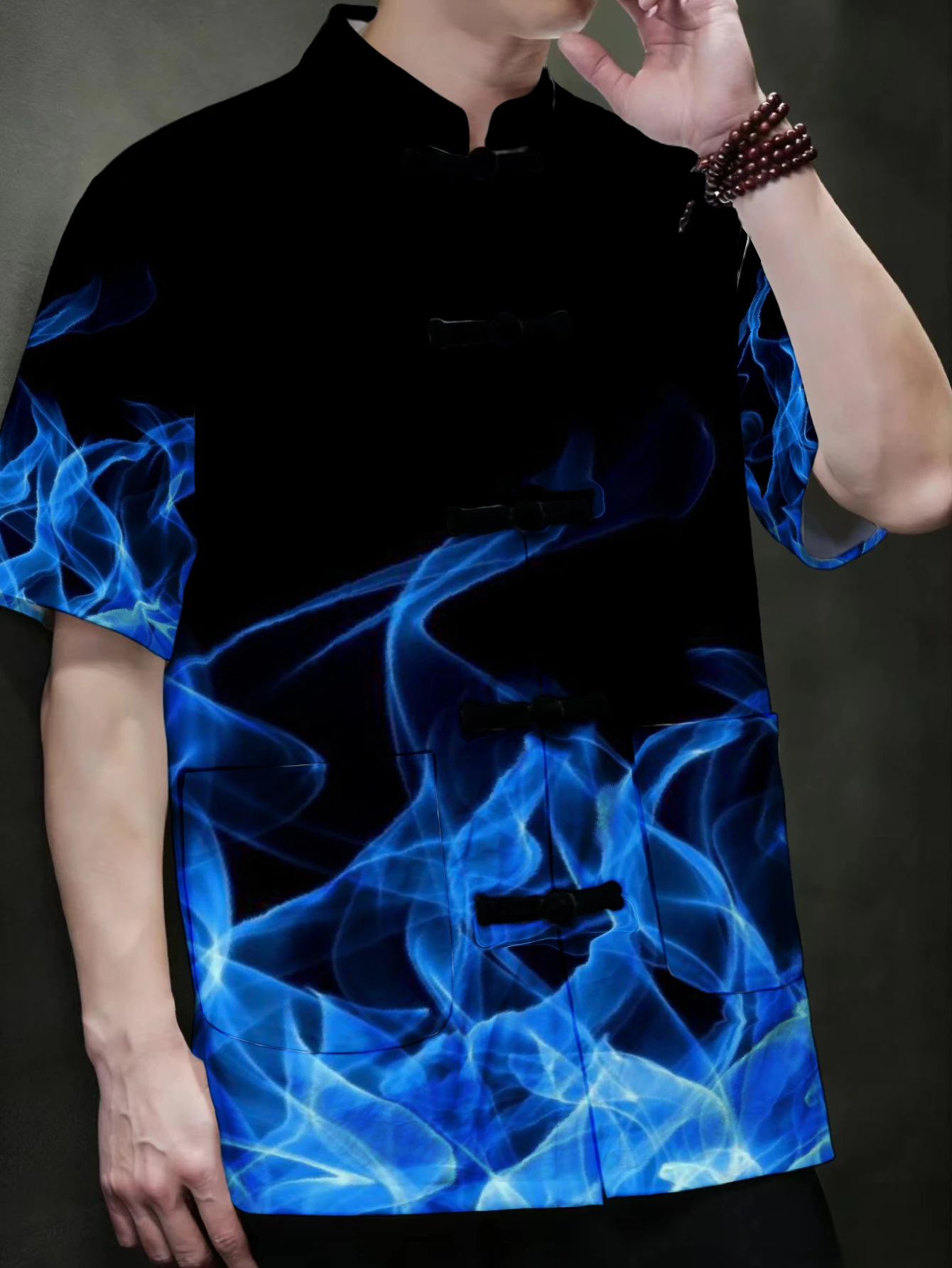 Men Men Traditional Chinese Tang Suit Short Sleeve Shirt Frog Button Stand Collar Smoke Skull Print Loose Casual - Aliexpress Deal