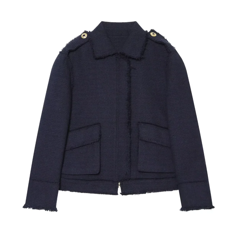 2026 Autumn Women's New Arrival Fashion Simplicity Designer Style Pocket Decorated Outerwear Personality Long Sleeve Short Coat