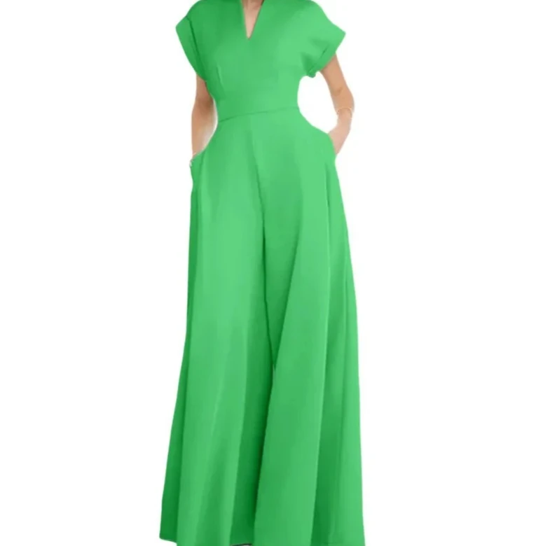 رومبير نسائي ربيعي جديد أنيق فضفاض أسود واسع الساق مقاس واحد يناسب الجميع ياقة قصيرة الأكمام لون نقي