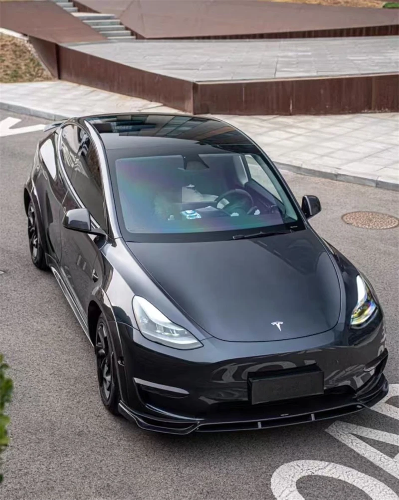 For Tesla Model Y Real Carbon Fiber Bumper Front Lip Rear Diffuser Side Skirts Tail Wing Splitters Spoiler Accessories Body Kit