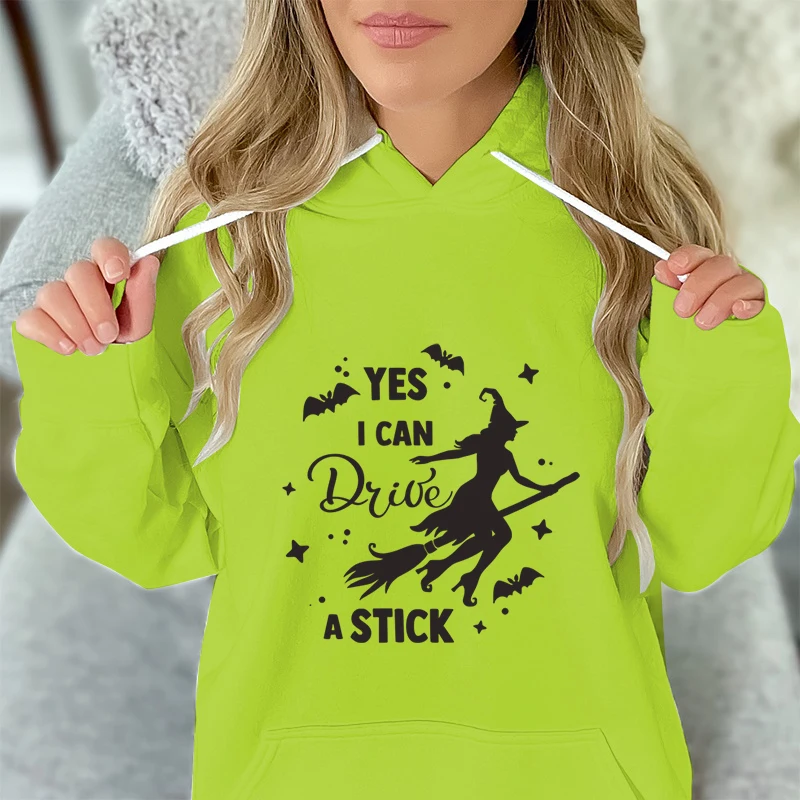 Fashion Women Sweatshirt Hoodie Halloween Witchy I Can Drive A Stick Hoodies Women Halloween Vintage Retro Witch Pullover Hoodie