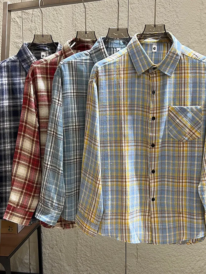 

Ретро-американская весенне-летняя мужская повседневная рубашка с длинным рукавом, женская свободная кофта с начесом, модный воротник, дышащий полиэстер