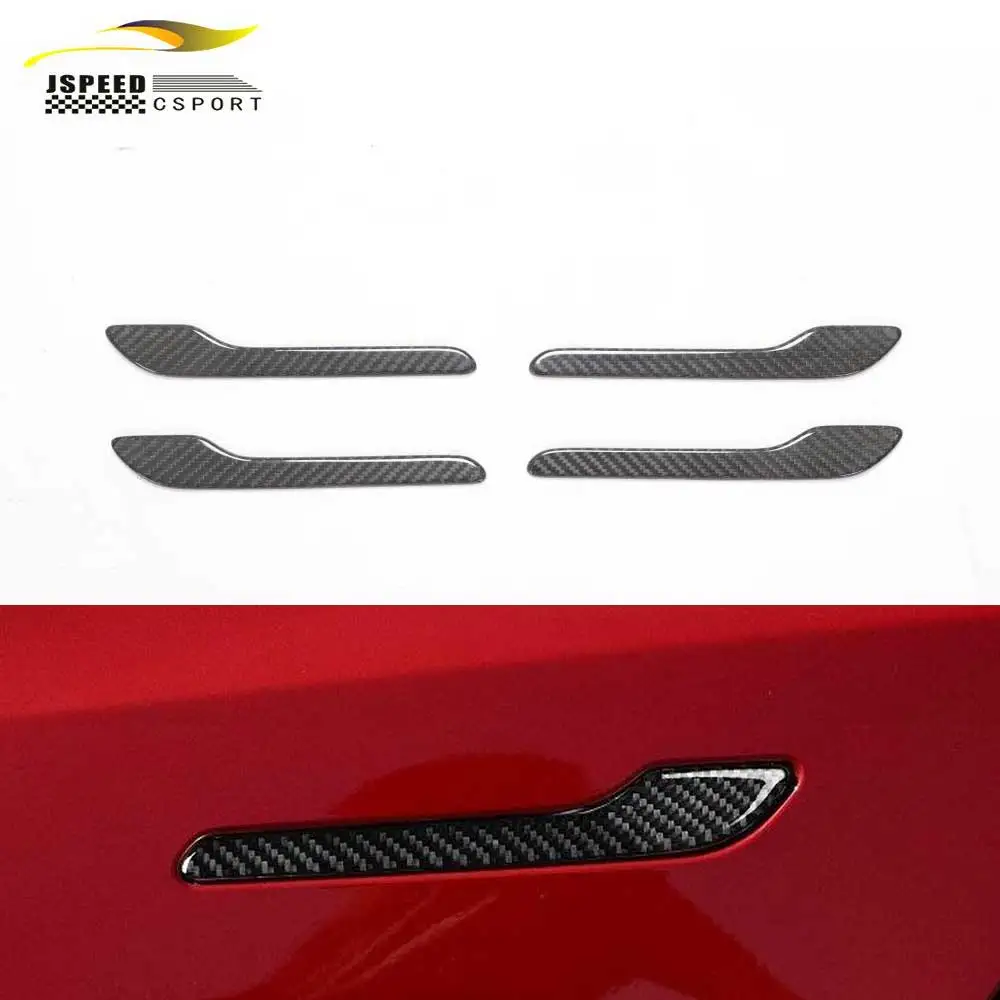 for Tes Model 3 4pcs/set Carbon Fiber Car Door Handle Cover Trim Decoration Protector