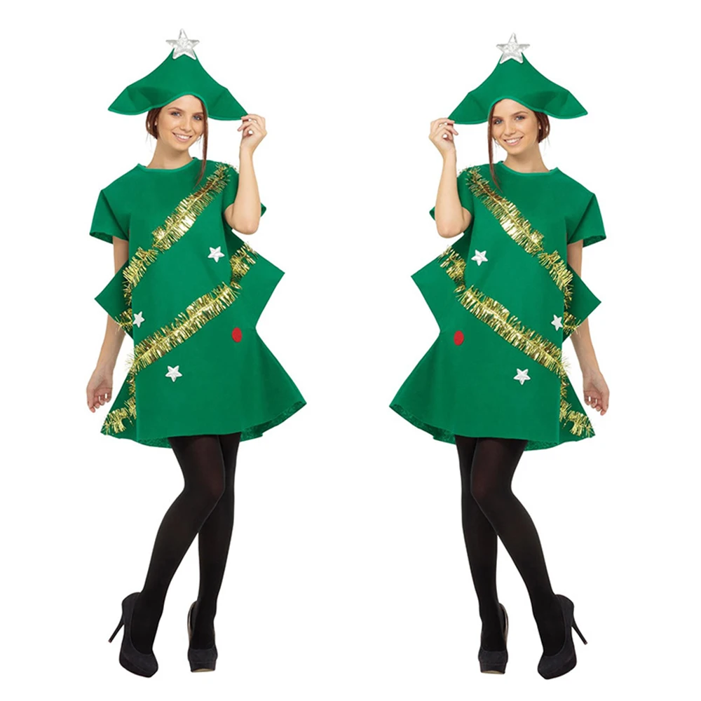 Adults Kids Christmas Tree Cosplay Clothes Sets Women Funny Green Xmas Tree Costume Girls Boys New Year Carnival Party Wear S-XL