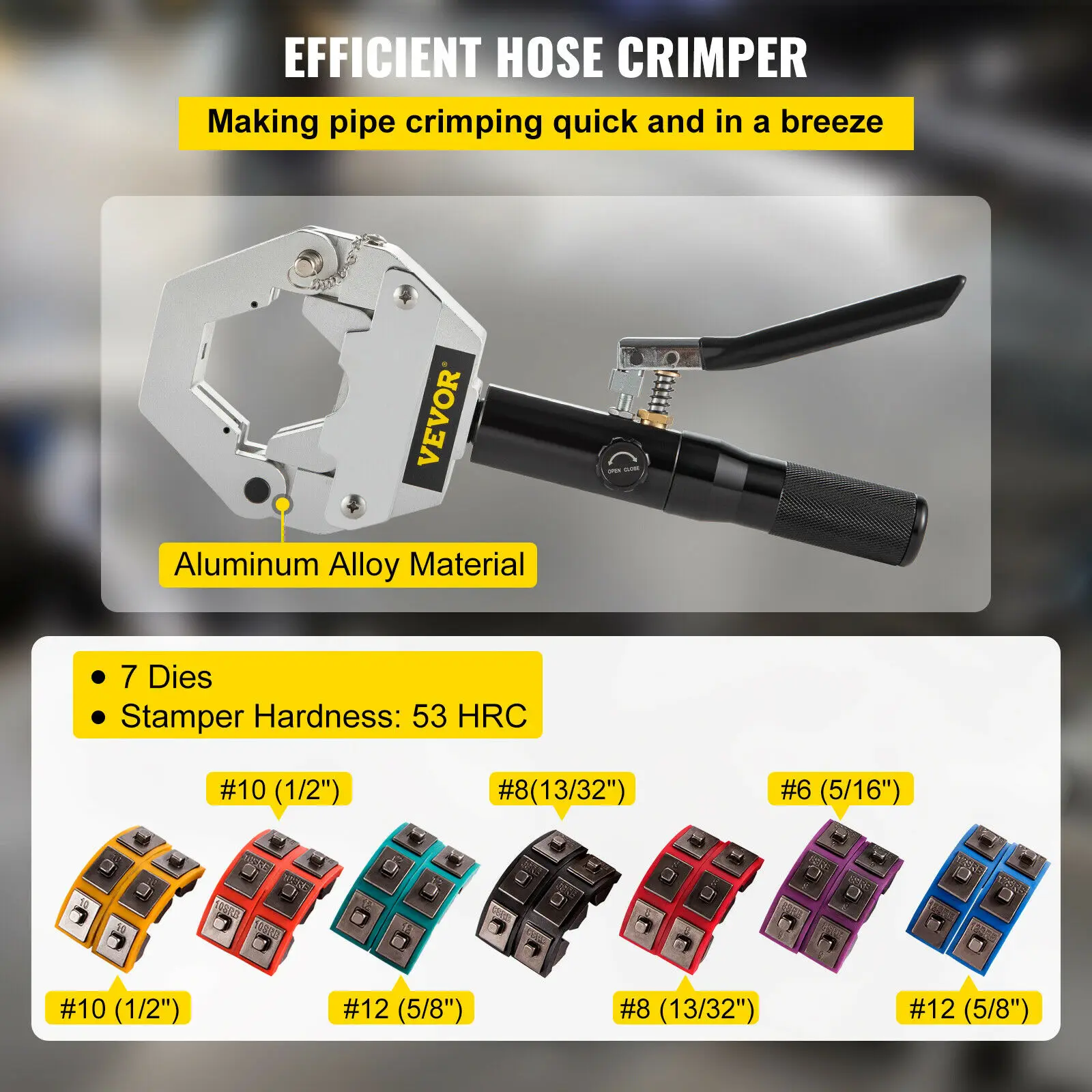 VEVOR Manual AC Hose Crimper Kit 71500 with 7Dies Hydraulic Hose Crimping Tool Hydraulic Press Auto Air Conditioning Repair Set