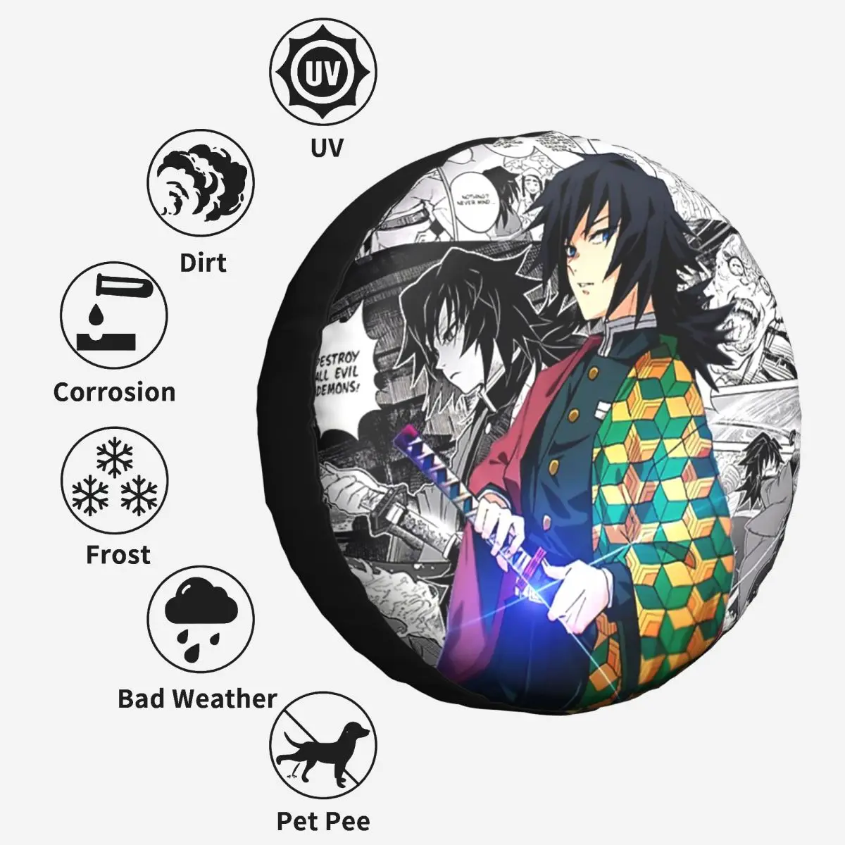 مخصص أنيمي شيطان القاتل كامادو تانجيرو غطاء الإطارات الاحتياطية لسيارة السيارة 4x4 عجلة حامي يغطي 14 "15" 16 "17" بوصة