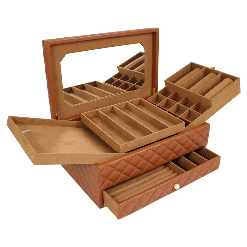 Multi-tier Jewelry Storage Box Large-capacity Jewelry Organizer Container Leather Necklace Storage Boxes Woman's Trinket Case