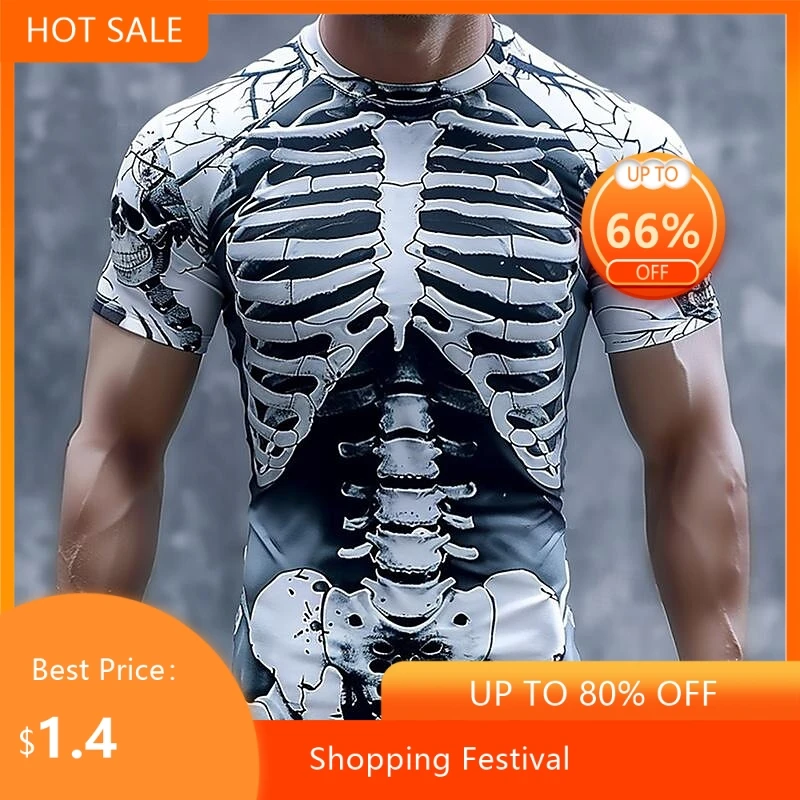 

Funny 3D Skull Print T Shirt For Men Hip Hop Trend Harajuku Streetwear Casual O-neck Short Sleeve Tees Fashion Loose Summer Tops