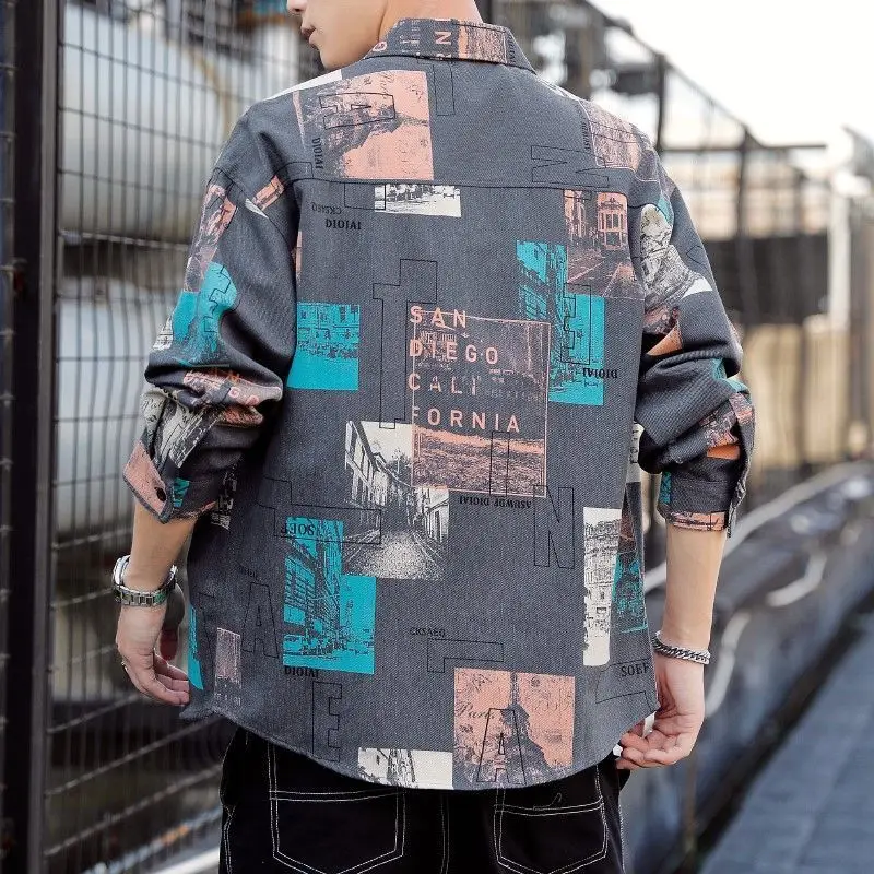 Blusa de manga larga holgada para hombre, camisa informal con estampado de letras Y2K, combina con todo, ropa de calle de tendencia coreana, Otoño e Invierno