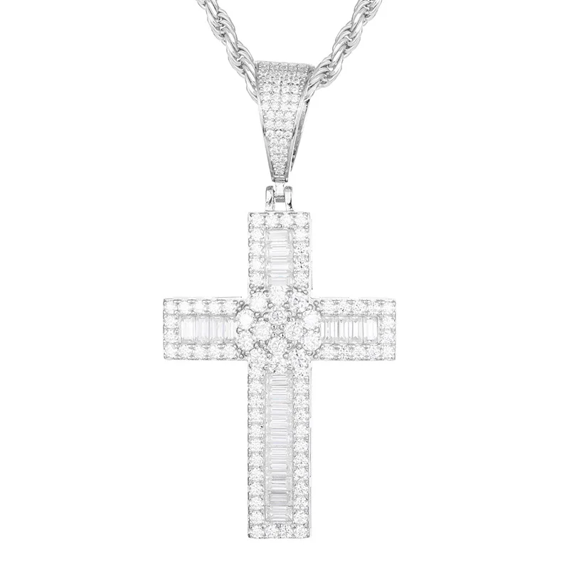 Moissanite S925 Sterling Silver Bling Ice Out Cross Pendants Necklace for Men HIP Hop luxurious Rapper Jewelry Gold Silver Color