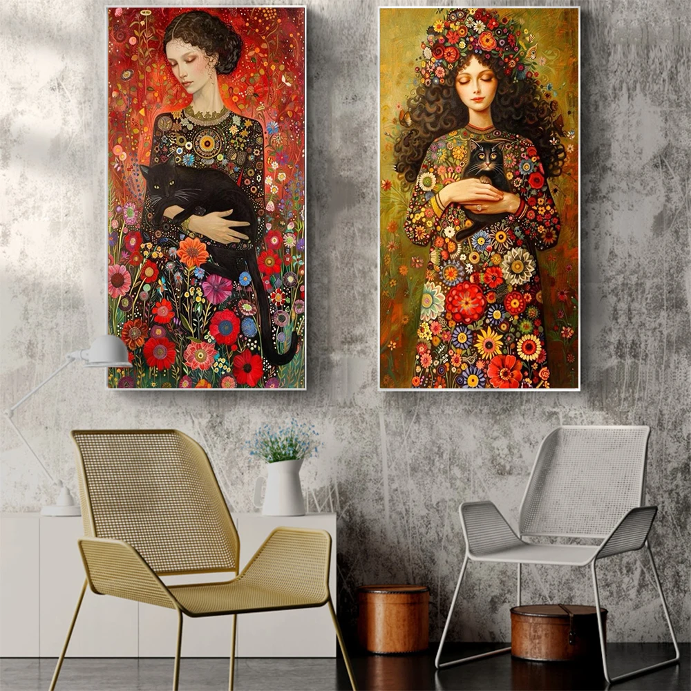 1 Stück rahmenlose Farb-Kreativität, weibliche Schönheit in der Kunst, Leinwandgemälde, Wandkunst, Poster, Druck, Katzenkunst für Wohnzimmer, abstrakt, Ho