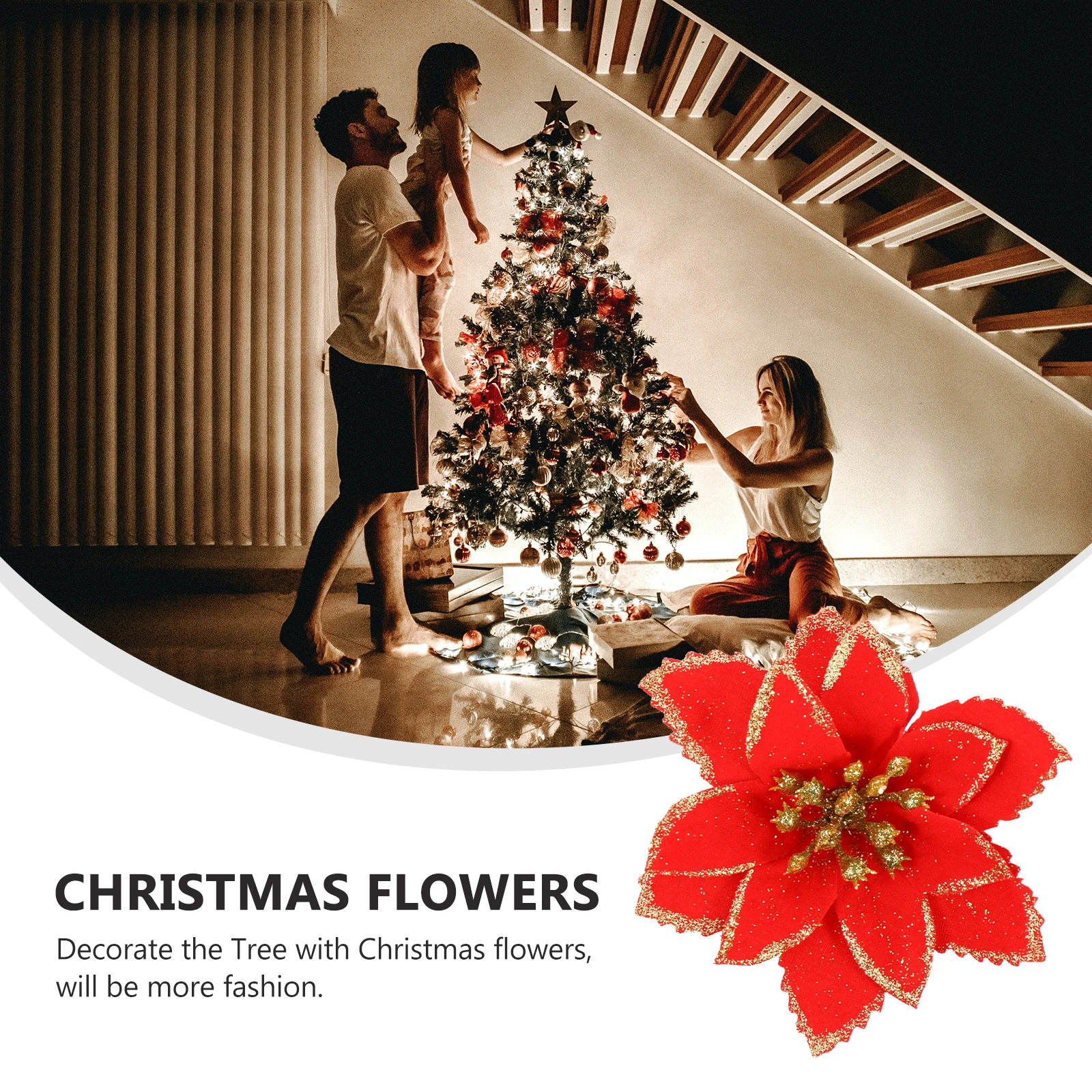 

24 Pcs Flocked Artificial Christmas Flower Red Poinsettia Ornaments Outdoor Flowers