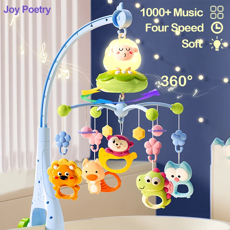 360 °   โมบายดนตรีรูปแกะสำหรับเตียงเด็ก หมุนได้ พร้อมไฟอ่อน ของเล่นติดเตียงเด็ก ปรับความเร็วได้สี่ระดับ ของขวัญสำหรับเด็กแรกเกิด