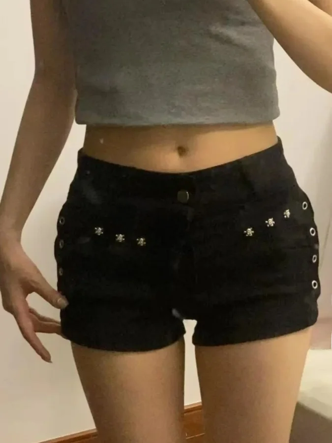 

American Sle Spicy Girl Low Waist Denim Super ort Pants Women's New Elastic Slimming Hing Thighs Wrap around Wide Leg ...