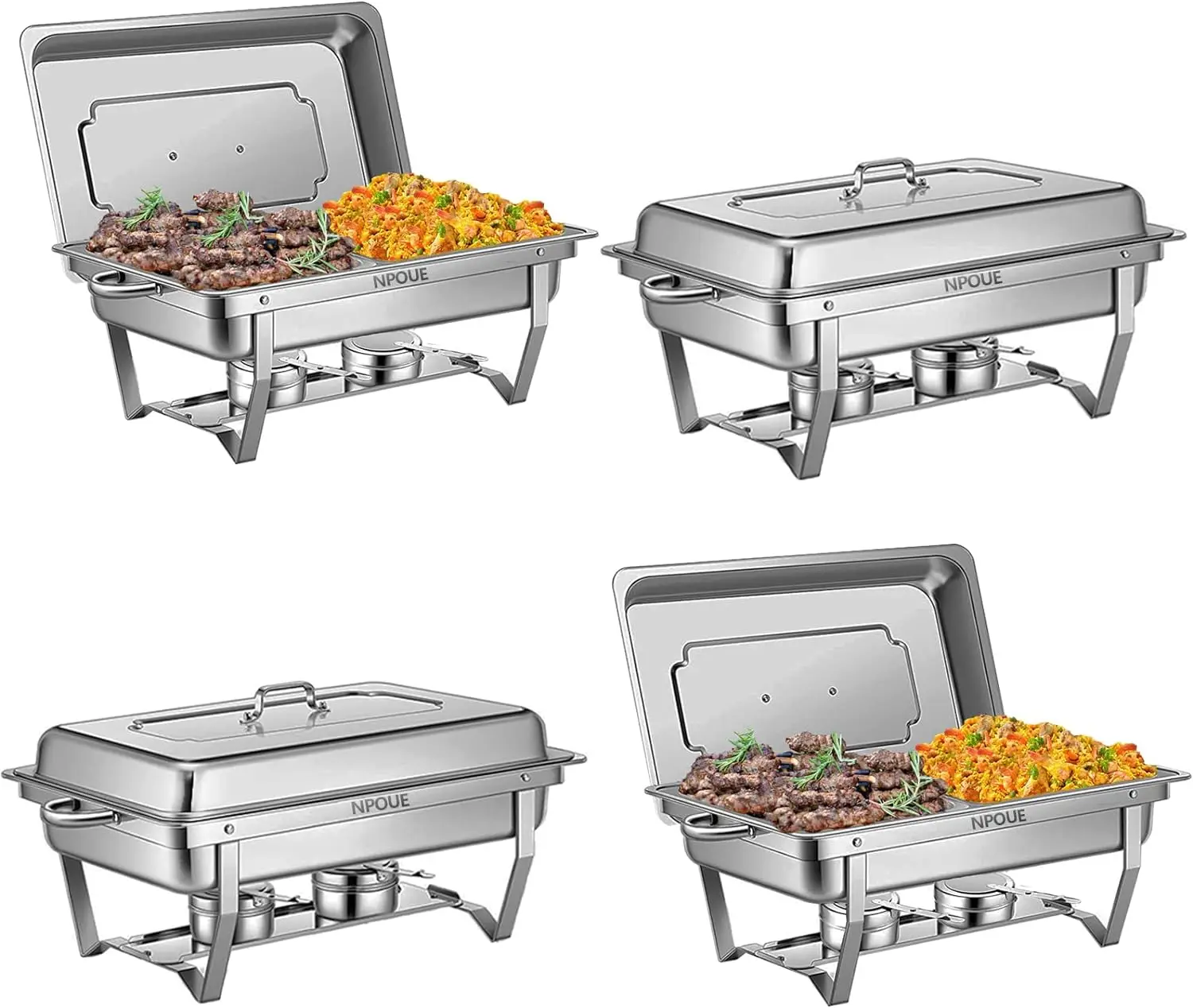 Chafing Dish Buffet Set 8 QT 4 Pack Stainless Steel,Buffet Servers and Warmers Chaffing Servers with Covers Folding Stand Food W