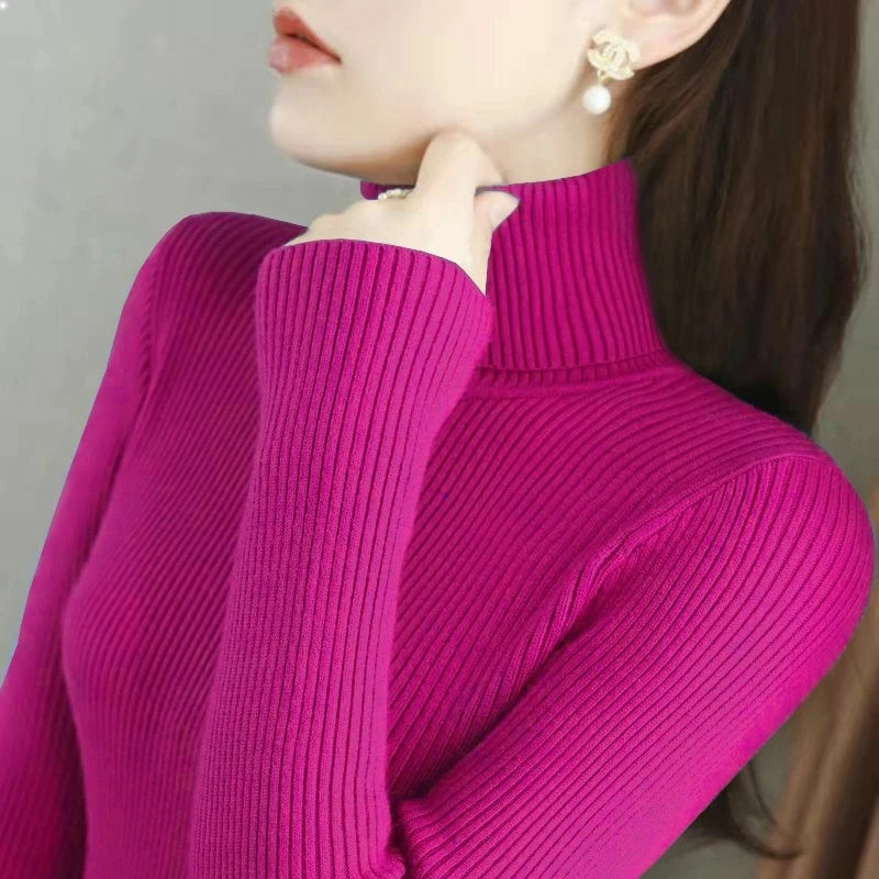 Sweater rajut leher tinggi, Turtleneck wanita Sweater rajut dasar lembut kasual atasan dasar lembut musim gugur musim dingin 2025