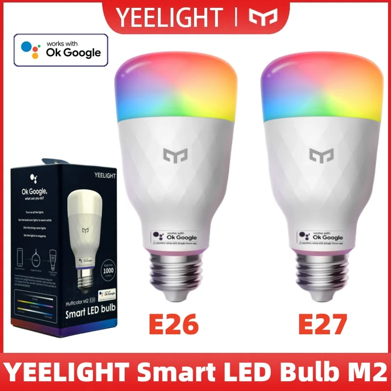 Yeelight – ampoule LED intelligente M2 multicolore E26/E27, connexion Bluetooth 1700K-6500K, commande vocale 1000 Lumens, fonctionne avec Ok Goolge