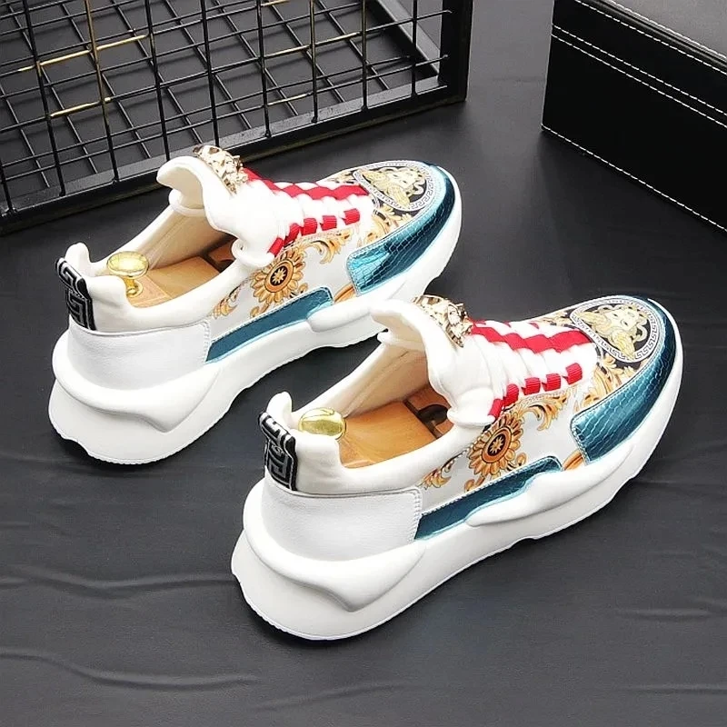 Men's Daddy Shoes Printed Small White Shoes Men's Sports Casual Shoes All Match Board Shoes Breathable Trend In The State Shoes