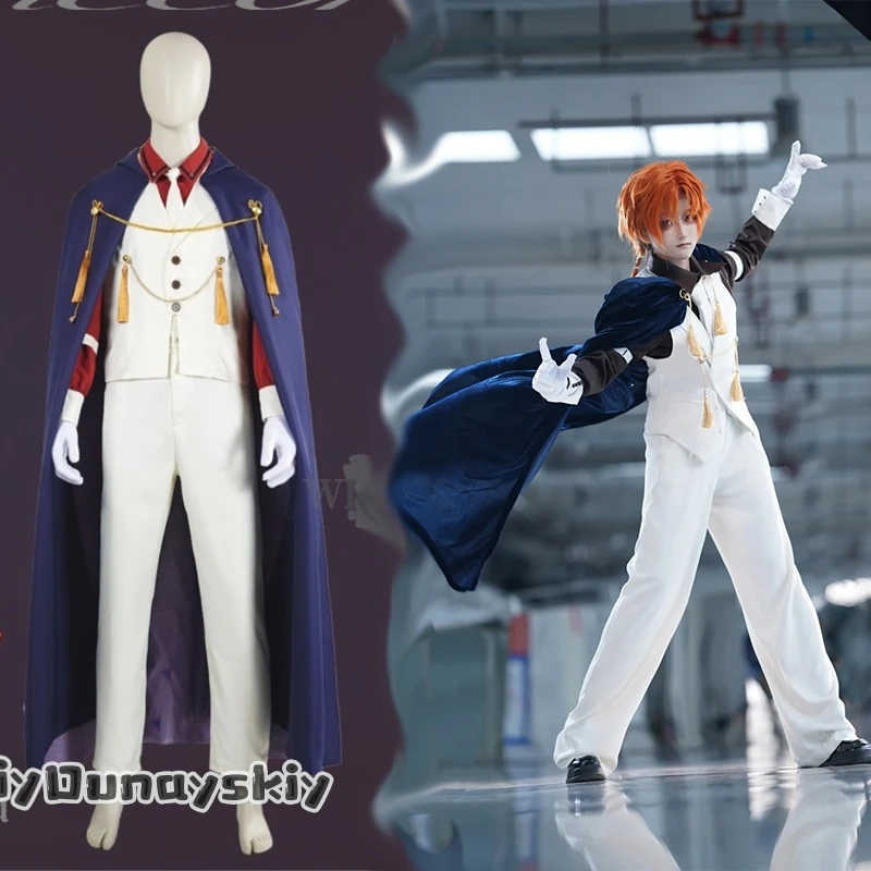 

Akane Aoi Cosplay Hanakoko Anime Kun Costume Dunayskiy@Handsome Long Cape Knight Styles Uniform White Suit Orange Wigs Halloween