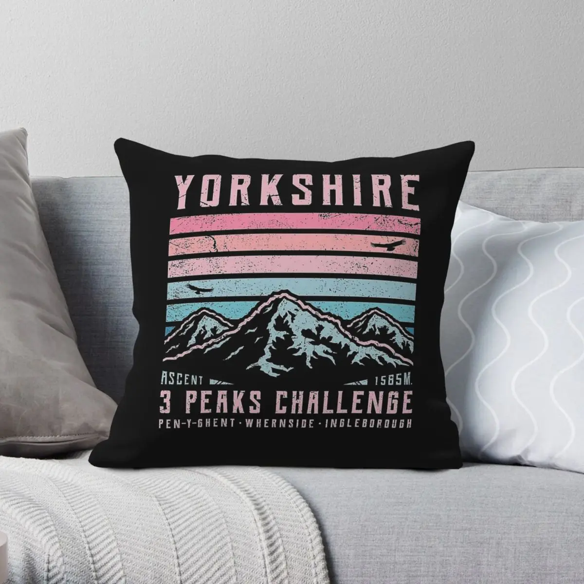 

Yorkshire 3 Peaks Challenge Square Pillowcase Polyester Linen Velvet Creative Zip Decor Sofa Seater Cushion Cover