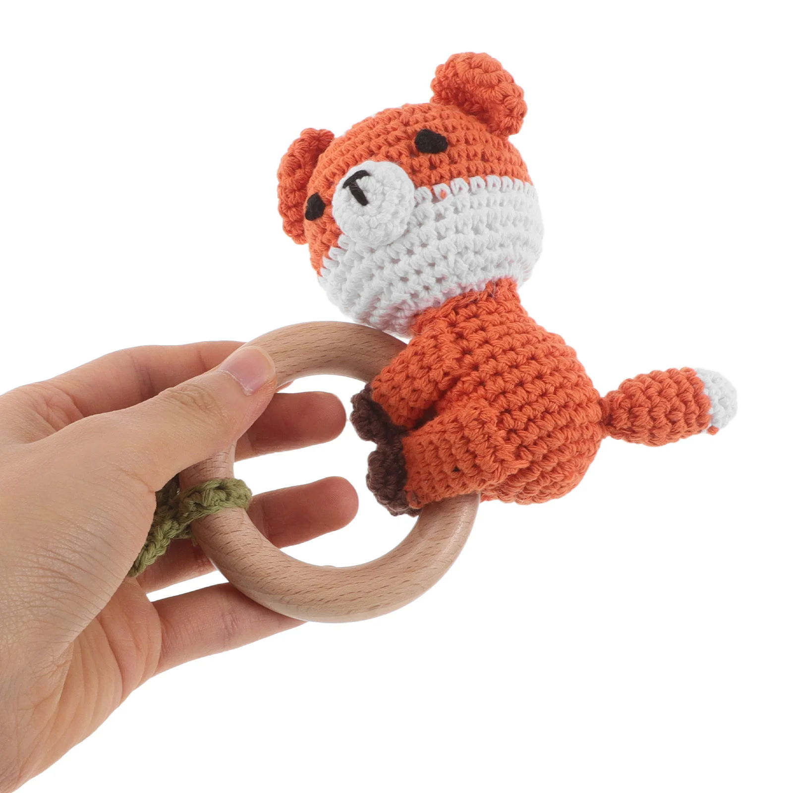 

Деревянный шейкер для рук Fox, оранжевый, вязаный крючком, успокаивающий, сенсорный, успокаивающий, Монтессори, развивающий для новорожденных