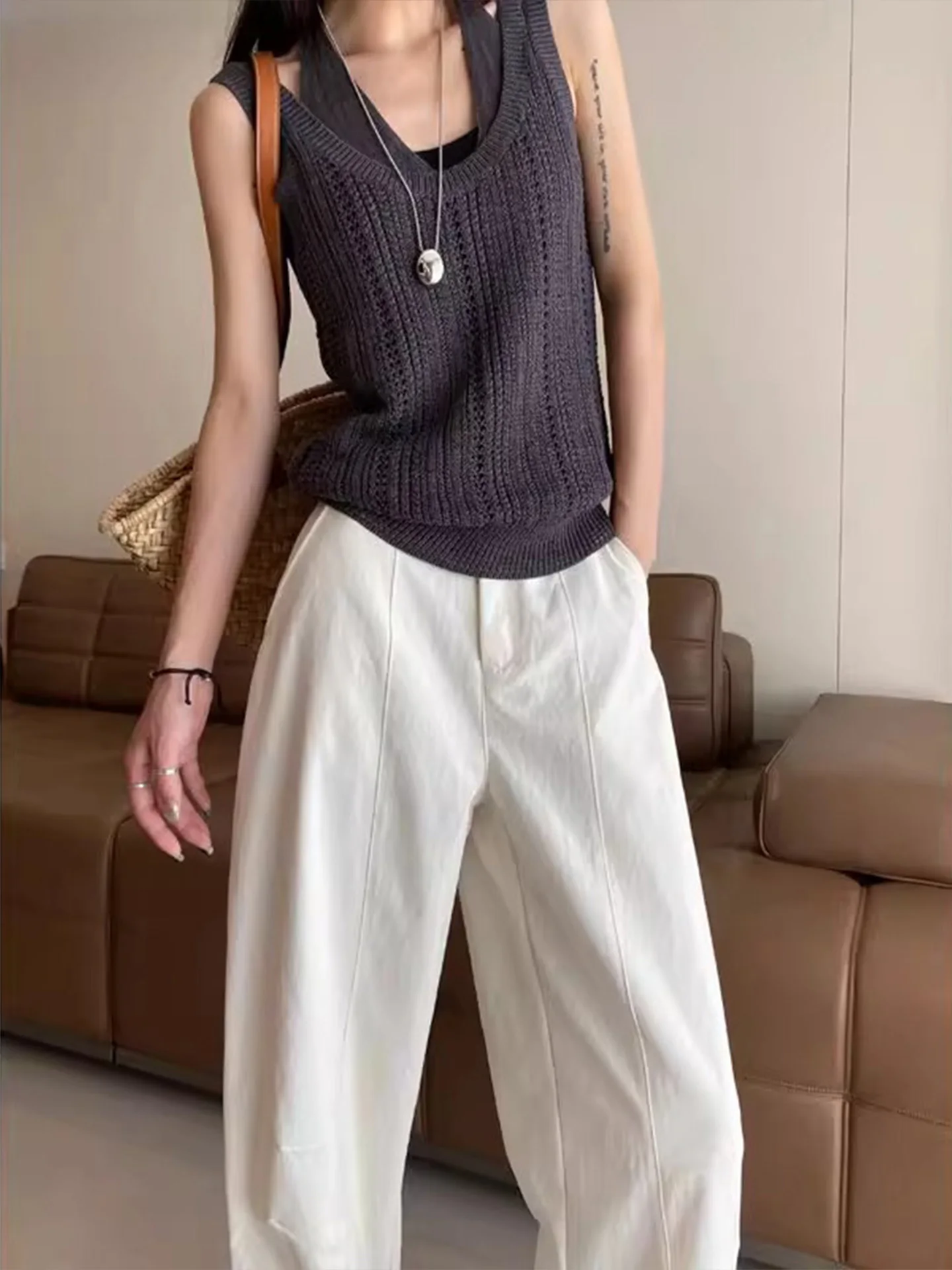 Pantaloni Harem in seta di ghiaccio Pantaloni estivi da donna sottili larghi di grandi dimensioni Qui Dry Pantaloni sportivi a forma di carota Pantaloni casual da papà a nove punti