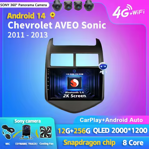 Android 14 Carplay Auto 2K Screen Car Radio Video Multimedia Player For Chevrolet AVEO Sonic 2011 - 2013 2 din Autoradio Stereo