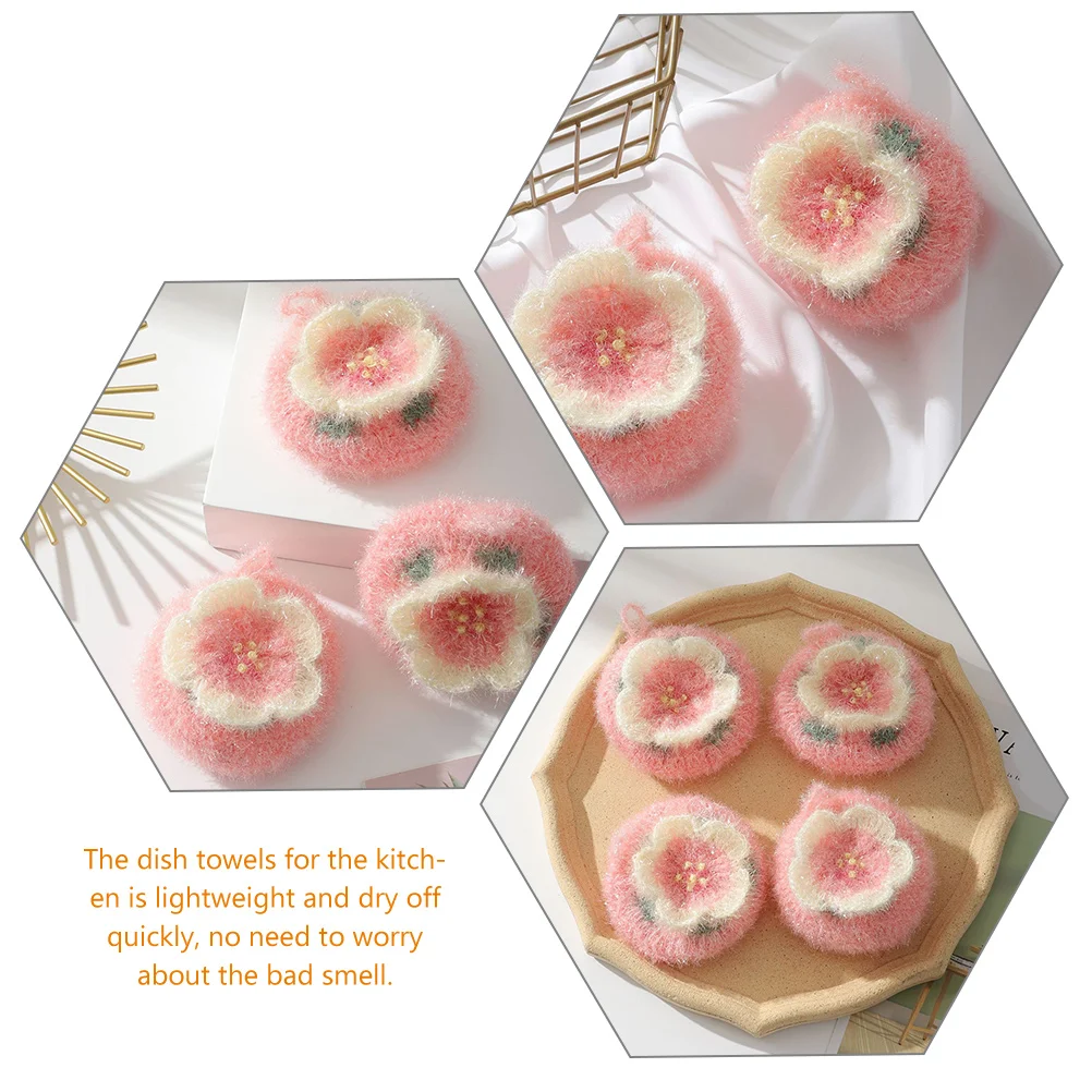 Flower Dish Towel Washcloth Sponges Cleaning Scrubber Acrylic Polyester Yarn Washing Kitchen Towels Colored Supply