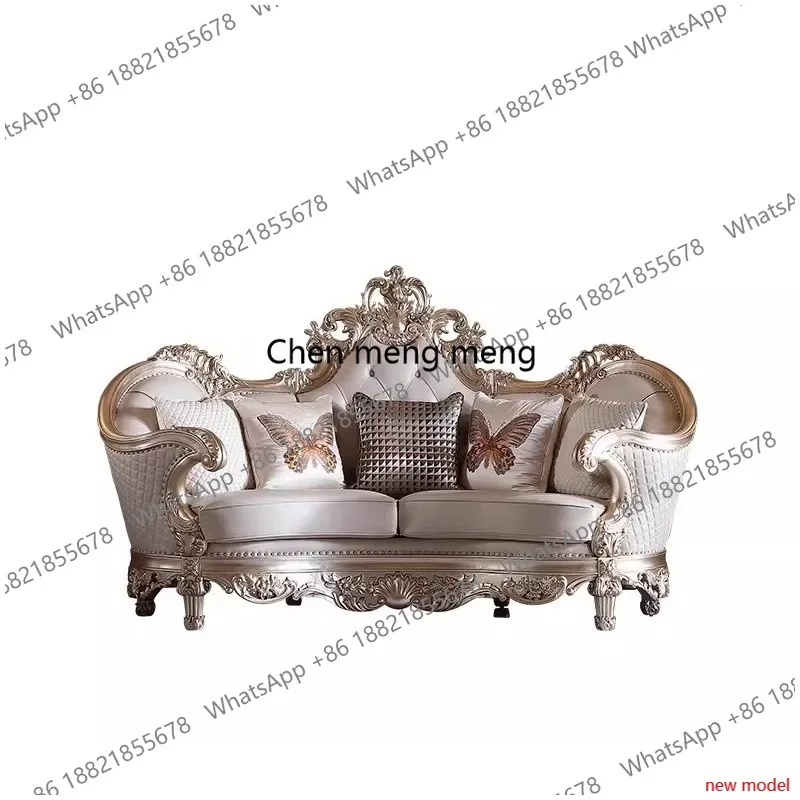 

Sofa coffee table combination, solid wood carving flower French villa furniture seth178