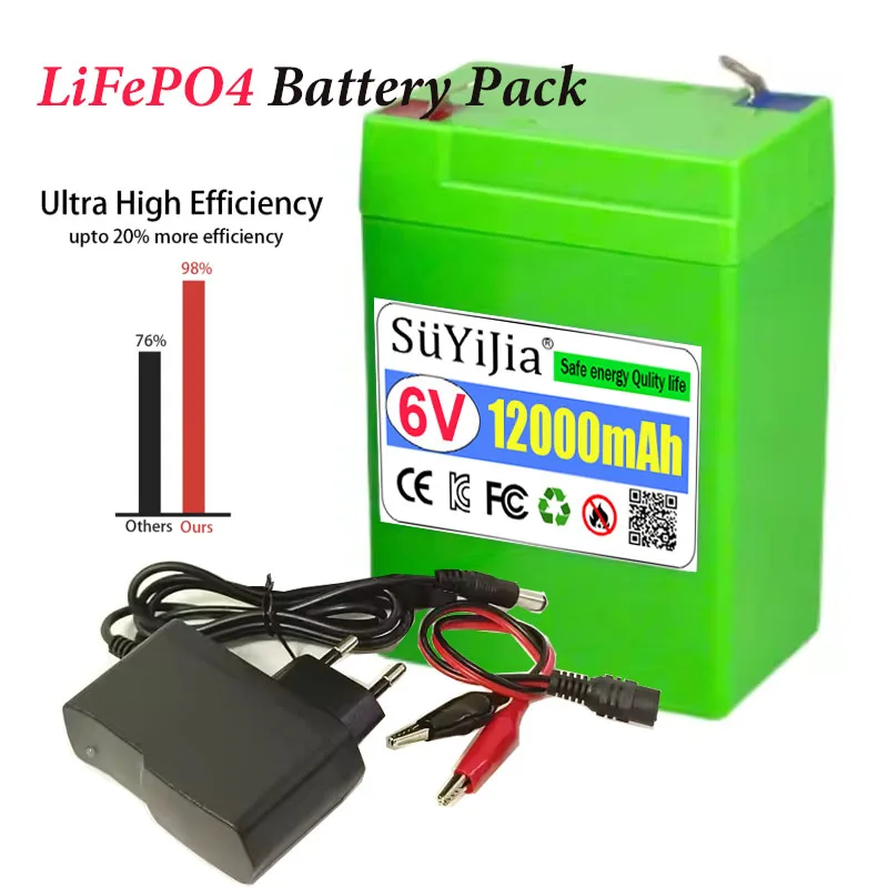 Original Ultrafire 6V 12AH LiFePO4 Rechargeable Battery Kids Cars /Toys/Electronic Scales/Lights Power Bank Free Charger