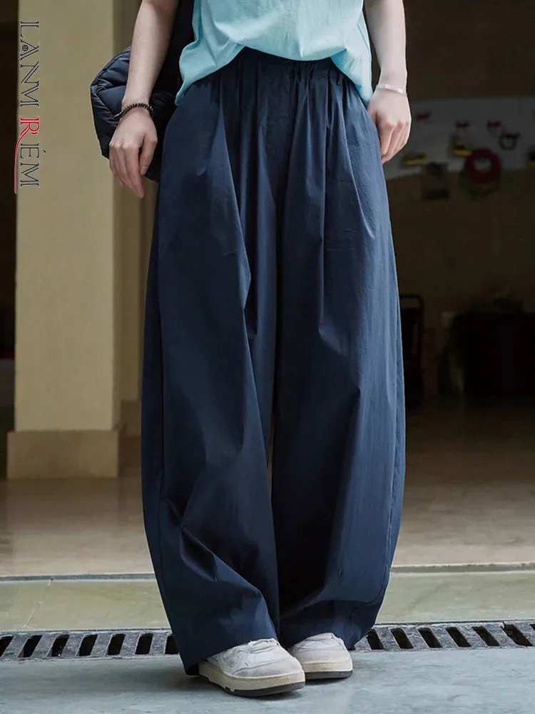 

LANMREM Casual Thin Pants For Women High Elastic Waist Wide Leg Trousers Fashion Tide Female Clothing 2024 Spring New 2YA1733