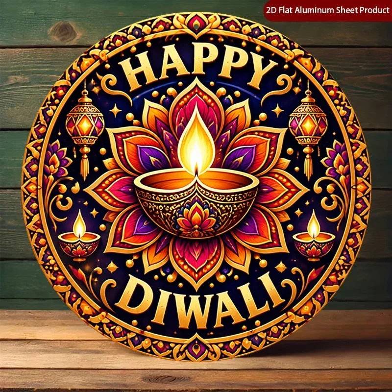 CIFbuy Vintage Diwali Celebration Aluminum Wall Art Waterproof Wear Resistant Metal Sign Home Decor for Dining Room Office Cafe