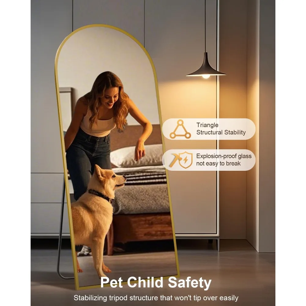 Arched Floor Mirror with Stand for Full-Length Viewing, Ideal for Bedrooms and Living Rooms, Large Leaning Mirror for Home Decor