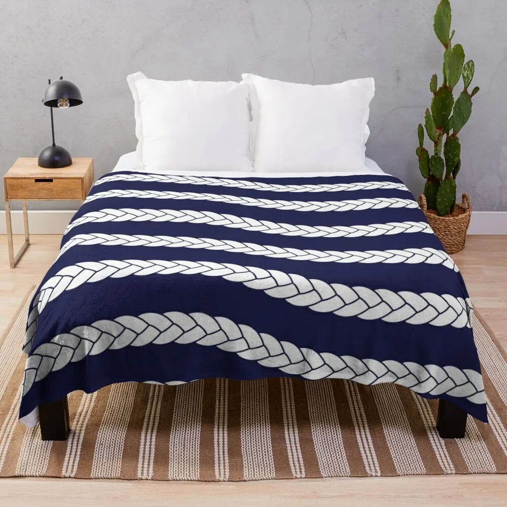 

Nautical Braid in Navy and White Throw Blanket Decorative Beds Designers Kid'S Comforter Blankets