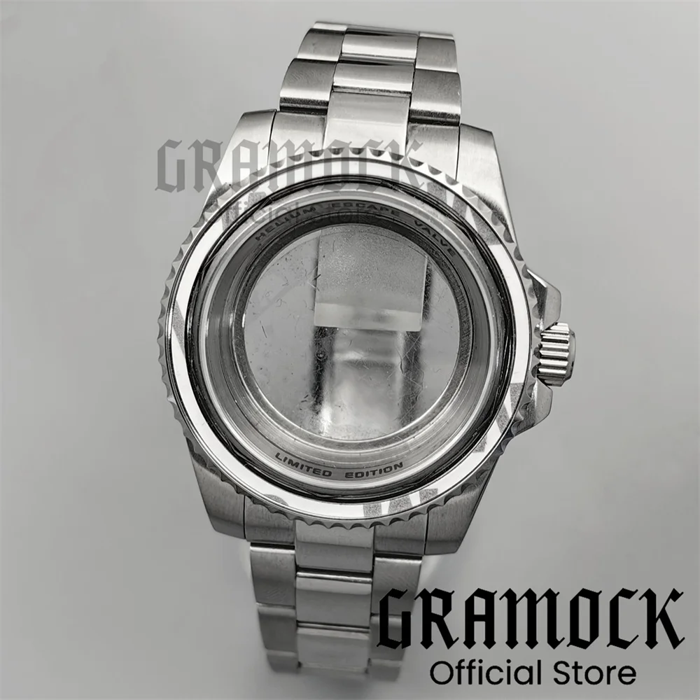 GRAMOCK NH35 40mm SEA Case Steel Diving Watch Case Glide Lock Clasp 100M Waterproof Fit NH34 NH35 NH36 NH38 ETA2824 Movement