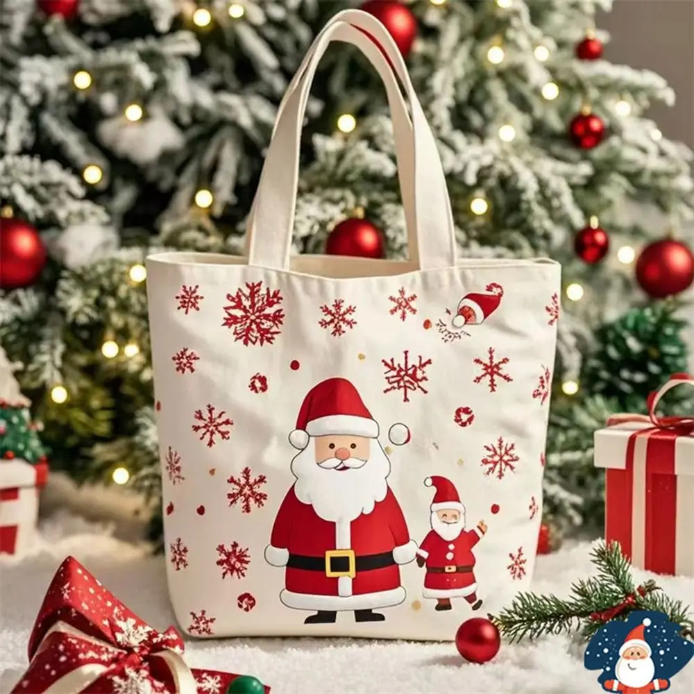 New Christmas Canvas Bag Large Capacity Cartoon Pattern Shoulder Bag Casual Handbag image 3