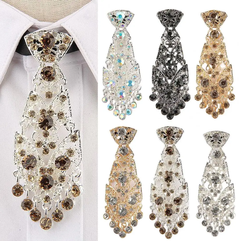 

Fashion Personality Crystal Neckties Trendy General Korean Wine Party Wedding Ceremony Metal Short Luxury Tie Men Accessories