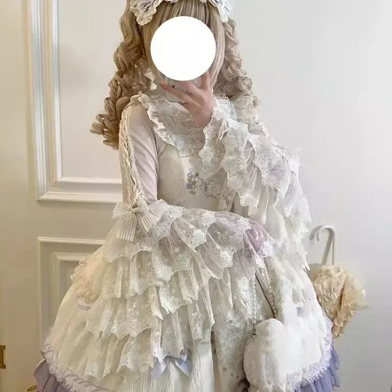 

Японские рубашки для женщин, шифоновые блузки в стиле Лолоты с расклешенными рукавами, Camisas De Mujer, 2025 г., кружевные милые летние блузки с оборками, топы